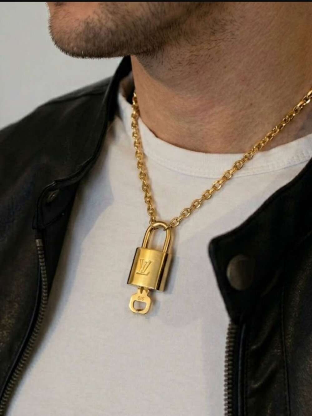 Louis Vuitton Men Gold Padlock & Key #308 Authentic LV Pendant Accessory